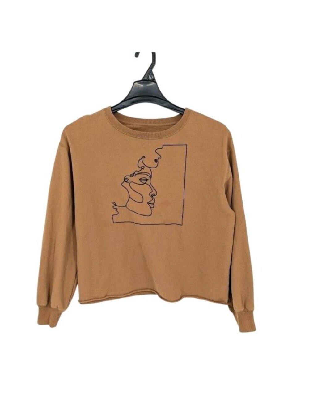 Abstract Line Art Face Graphic Cropped Sweatshirt Minimalist Neutral Cozy Medium
